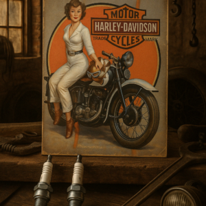 Placa moto Harley Davison y chica