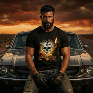 Camiseta calavera con fuego